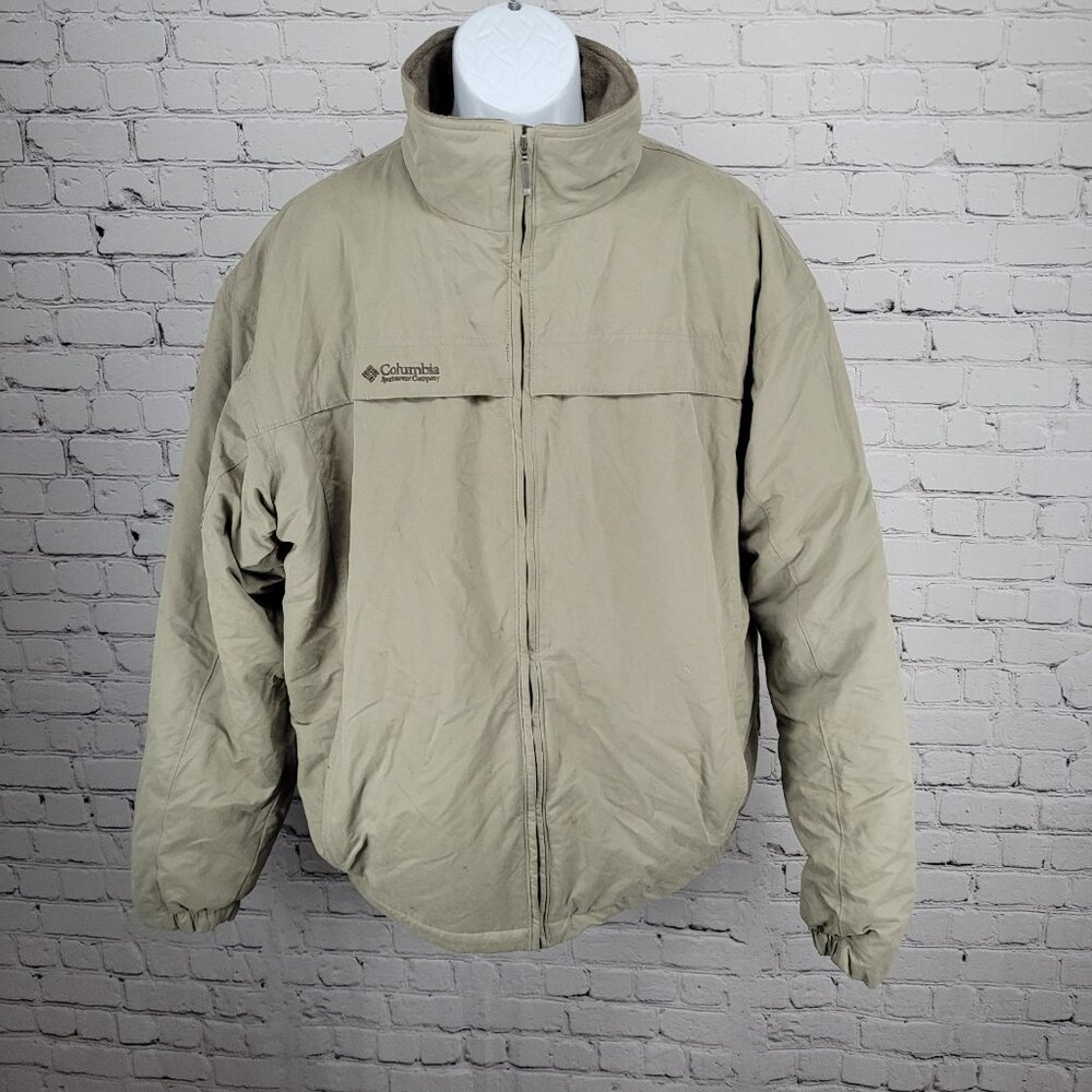 Columbia Beige Grey Microfiber Insulated Fleece Lined Inner Pockets Jacket XLT